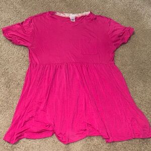 Bright Fuchsia Short Sleeve Babydoll Tunic Dress